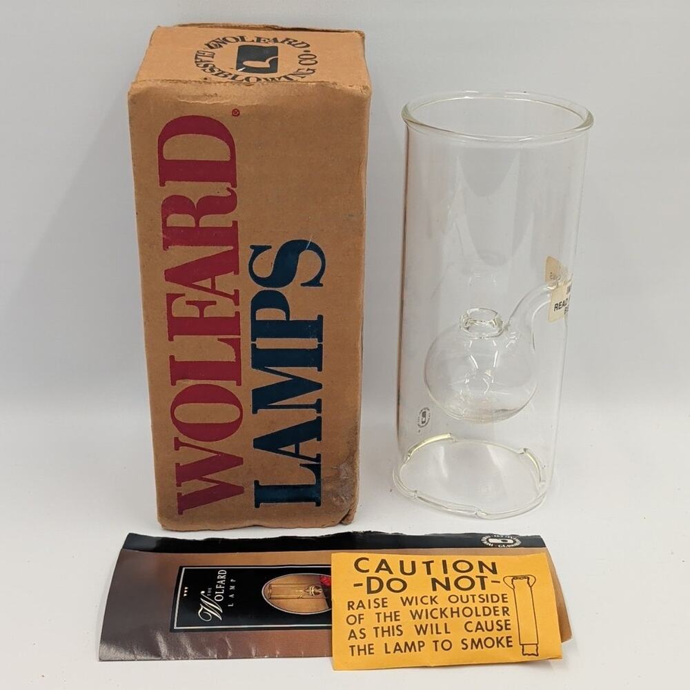 Vintage Wolfard Glass Blowing Company Hand Blown 12” Large Oil Lamp w/ Box